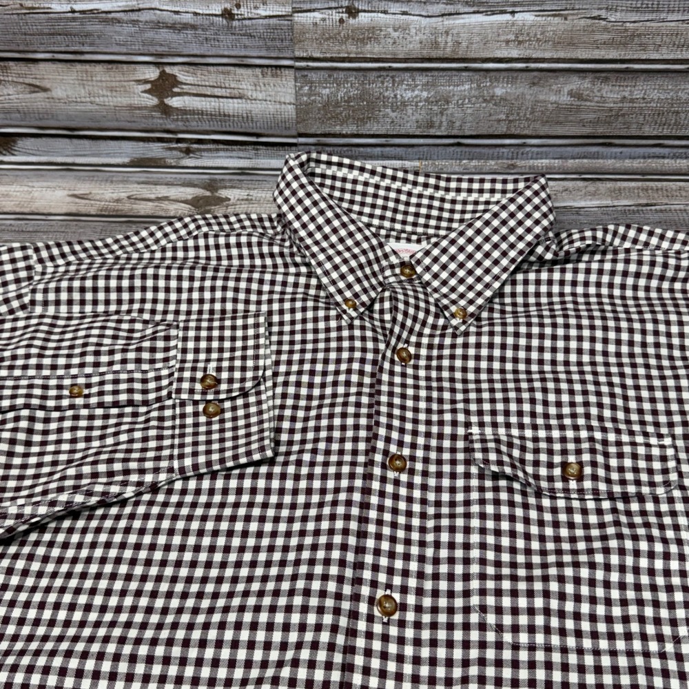 Brooks Brothers Button Down Shirt Mens XXL Maroon Gingham Non-Iron Long Sleeve